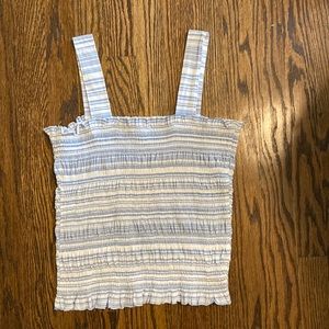 Blue and white runched tank top
